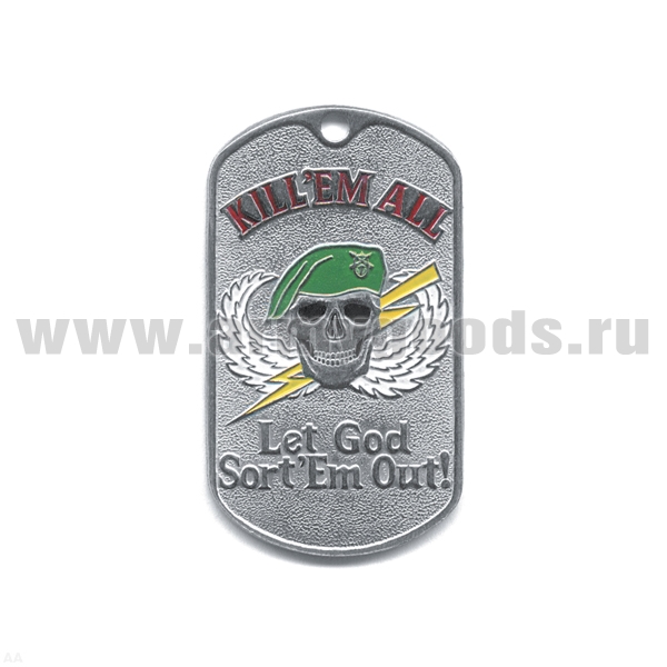 Жетон (нерж. ст., эмал.) Kill'em All (череп в зел. берете)