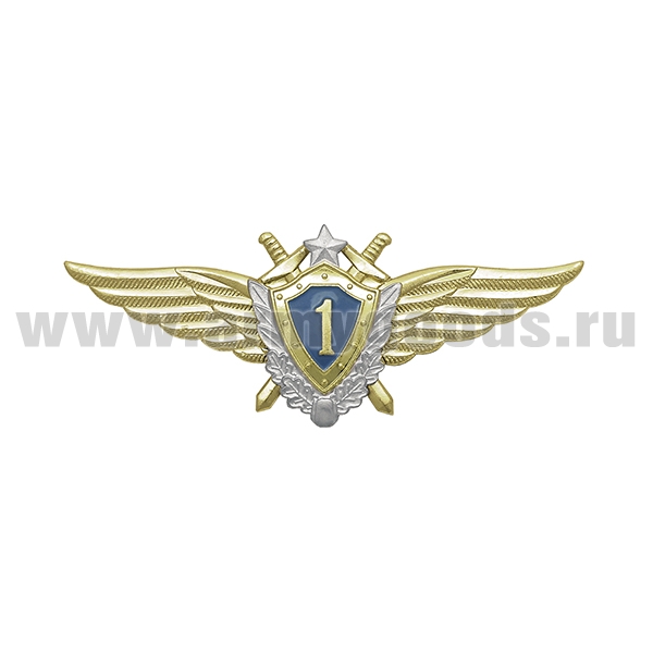 Значок мет. Классность ВВС нов/обр 1 класс (голубой щит, серебряная звезда, мечи)